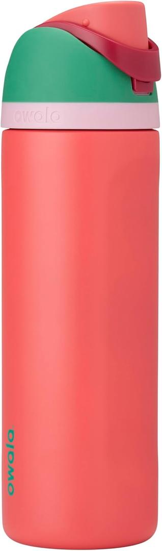 Owala FreeSip Insulated Stainless Steel Water Bottle with Straw for Sports, Travel, and School BPA-Free Sports Water Bottle, 24 oz, Strawberry Fields