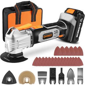 WORKSITE 20V Cordless Oscillating Tool,6 Variable Speed Oscillating Multi Tool Kit with 31pcs Saw Accessories and Carrying Bag, Battery Powered Oscillating Saw for Scraping/Grinding/Sanding/Cutting