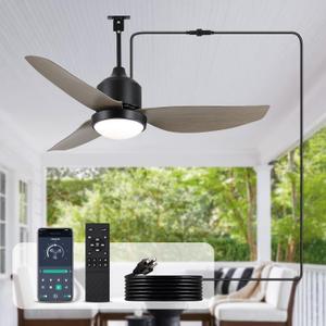 BZX Waterproof Outdoor Ceiling-Fan with Light - 42" Modern Ceiling Fans with 3 Colors LED Light, App & Remote Control, Quiet DC Motor, for Gazebo Patios (Black-Wood Grain)