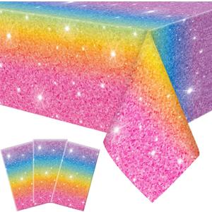 Tudomro 3 Pack Pastel Rainbow Tablecloths Plastic Colorful Rainbow Table Covers 54 x 108 Inch Disposable Table Cloths Pastel Party Decorations for Birthday Wedding Bridal Shower Pride Party