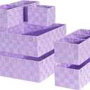 Drawer Organizer, Cube Baskets for Storage Shelves, Handmade Small Woven Basket, Shallow Storage Bins for Organizing Desk, Dresser, Kitchen, Pantry, Nested 7 Pack, Purple