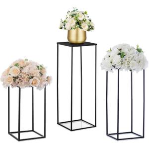 Nuptio Black Vase Plant Stand - 3 Pcs Tall Flower Vases for Wedding Birthday Party Centrepieces - Metal Column Display Table Rack Indoor Corner Flower Stand for Living Room Decor(15.7/23.6/31.5in)
