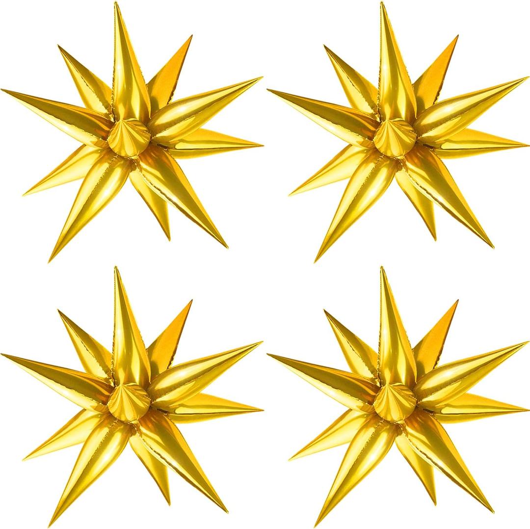 Gold Star Balloons, 12 Point Spike Explosion Star Foil Balloons for Birthday, Wedding, Graduation Decorations Anniversary Backdrop (Gold) 
