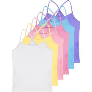 Haysandy 6 Pcs Girls Dance Tank Tops Sleeveless Spaghetti Strap Camisole Racerback Crop Tops Dance Camis Clothes for Kids (7-8 Years, Macaron Color)