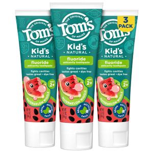 Toms of Maine Watermelon Wiggle Kids Toothpaste with Fluoride, Kids Natural Toothpaste, For Children Ages 2 and Up, Helps Prevent Cavities, 5.1 Oz 3 Pack