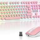 Backlit Pink Keyboard and Mouse Wireless, 2.4GHz Light Up Typewriter Rechargeable Quiet Keyboard Cordless with USB Receiver for PC/Laptop(Pink)