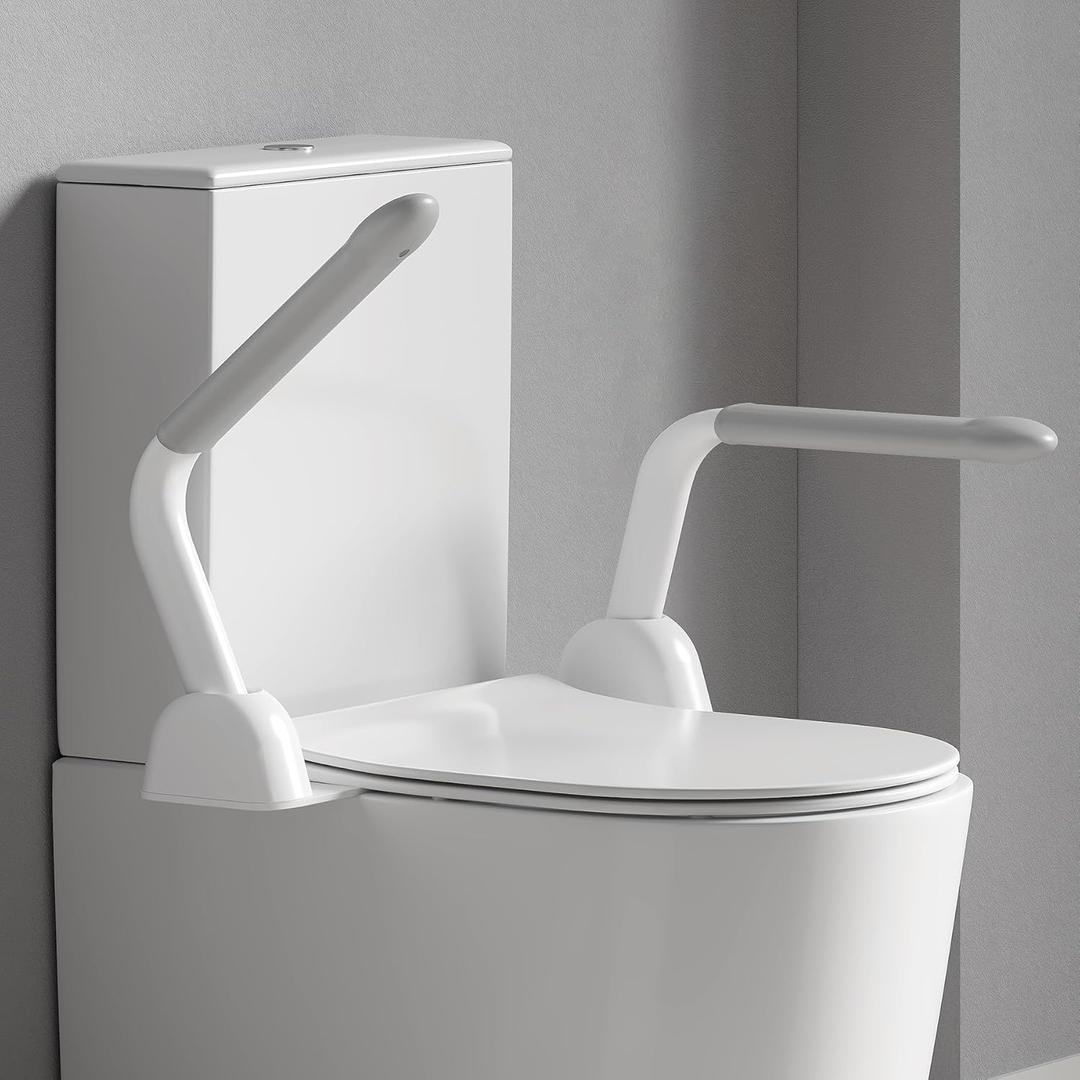 Toilet Safety Rails for Seniors, Super Heavy Duty Handicap Toilet Seat with Handles Over Toilet, Toilet Safety Frame with Arms for Elderly Disabled Pregnant (white and grey)