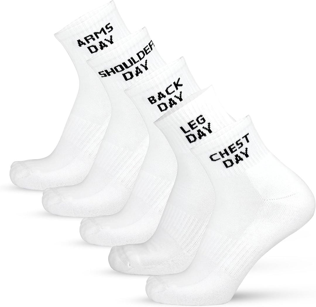 Gym Socks Men, Workout Socks Men, 5 Pairs Mens 9-12 Size, Cushioned Performance Athletic Thick Ankle/Quarter Length (White)