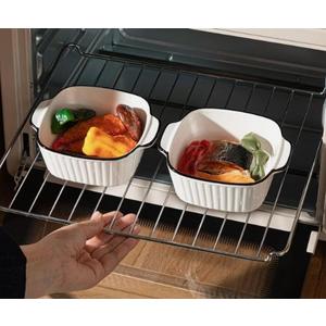 Maxdot 4 Pcs Ceramic Baking Dishes Porcelain Soup Bowls 5.75 Inches Ceramic Square Cereal Bowls with Handles for Kitchen Air Fryer Oven Microwave Safe Serving Wedding Party Gift