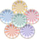 Party Paper Plates, 50-Pack, Disposable Paper Plates, Gold Foil Scalloped Edge, Striped Pastel, 6 Colors, 9-Inch