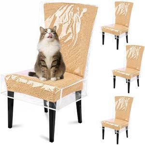 4 Pack Dining Chair Covers, Waterproof Clear Plastic Chair Covers for Dining Chairs, Plastic Seat Chair Protector Keep Chairs Away from Water Dust Stain and Pet Claws W/21 x D/18 Fits Seatbacks 16-23"