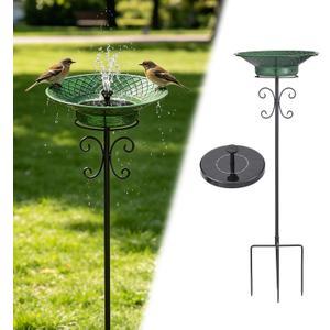 Bird Bath for Outside with Solar Fountain, 37" H Bird Baths with Stable Stake, Standing Bird Bath, Adjustable Height, Hummingbird Fountain for Garden Patio Yard Lawn Decor, Green