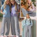 Girls Sweatpants 5-16y Baggy Barrel Pants Teen Wide Leg Open Bottom Casual Drawstring Soft Sweat Pants with Pockets(13-14 Years,Light Gray) (Gray)