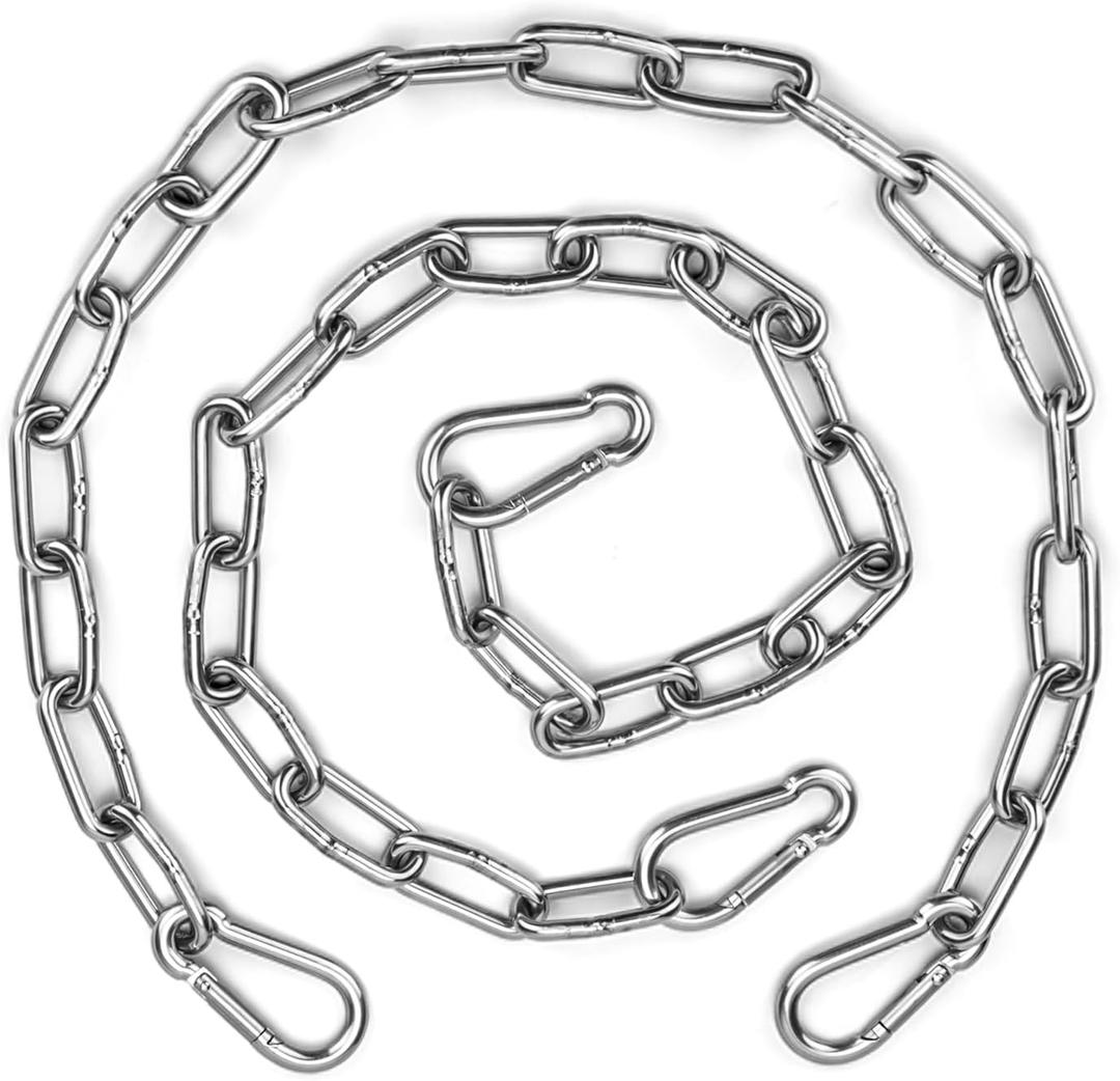 2 Pack Gate Chain Lock for Outdoor Fence with Carabiner, 5/32 x 24 Inch Stainless Steel Link Chains No Fear of Being Bent, Easy to Adjust Barn Chain for Livestock Gate, Silver