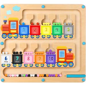 Magnetic Color and Number Maze,Montessori Toys for 2-5 Years Old Boys,Wooden Magnet Balls Puzzles,Toddler Busy Board,Preschool Learning Activities,Christmas & Birthday Gift for Kids