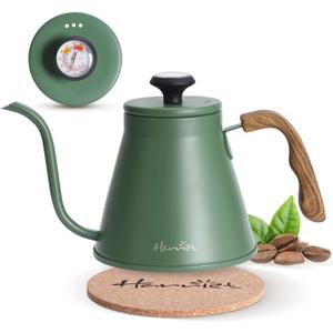 Harriet Gooseneck Kettle with Thermometer for Pour Over Coffee and Tea, 37 fl oz, Stainless Steel, Durable 3Layer Base, Ideal Spout for Precision Pouring, Compatible with all Stove Tops, Black