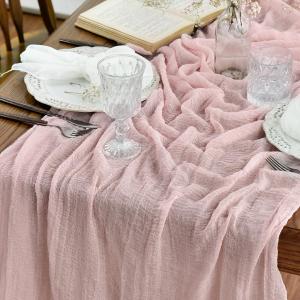 Artoid Mode Boho Cheesecloth Gauze Rouge Wedding Table Runner, 160 Inch Seasonal Fabric Kitchen Dining Holiday Table Decor for Home Party Indoor