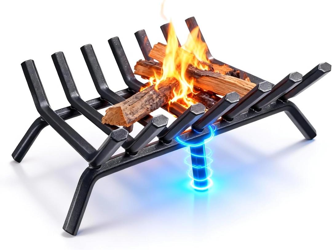 AMAGABELI GARDEN & HOME Fireplace Grate 30 inch Fire Pit Grate Fire Place Log Holder Wrought Iron Heavy Duty Solid Steel Indoor Outdoor Camping Hearth Firepit Firewood Wood Burning Rack Stove