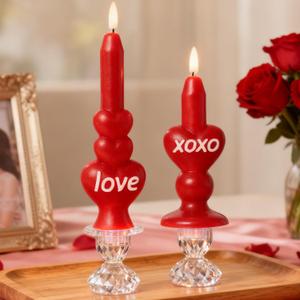 WDS WONDROUS Flameless Heart Candles Set of 2, Red LED Valentine's Day Candles - Battery Operated Love & XOXO Heart Shaped Candle for Home Decor, Wedding, Gift for Her
