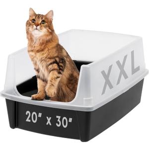 IRIS USA XX-Large Cat Litter Box, Open Top Extra Large Litter Box for Big Cats and Multi-Cat Households, High Sided Scatter Shield, Easy to Clean, 30" L x 20" W x 14" H, Black