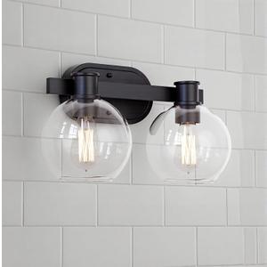 Tawson Dan Modern Farmhouse 2-Light Vanity Light Wall Sconce Lighting with Clear Glass Globe Shade in Light Black Finish for Bedroom, Hallway, Kitchen,  2 Light Vanity