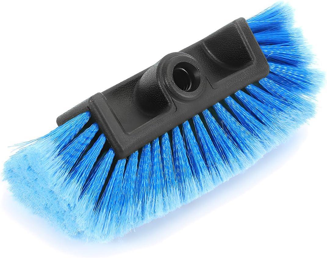 Car Wash Brush Head, 10 Inch Automotive Wash Brush Head with Soft Bristles, Flow-Thru Dip Brush for Vehicle Boat RV Camper Truck Washing, Universal Car Accessories (Blue)