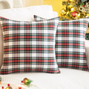 AQOTHES Pack of 2 Christmas Plaid Decorative Throw Pillow Covers Scottish Tartan Cushion Case for Farmhouse Home Holiday Decor Red and White, 18 x 18 Inches Red and White Plaid