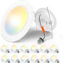 Amico Recessed Lighting 5/6 Inch, 12 Pack 5CCT Flat LED Can Lights, 2700K/3000K/4000K/5000K/6000K Selectable,12W Eqv 110W, 1050LM Brightness, Retrofit Installation - ETL & FCC, White