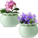Suclain 2 Pack Ceramic African Violet Pots Self Watering Plant Pot Effortless Self Watering Plant Flower for Busy Lovers, Indoor(Green,6 Inch)