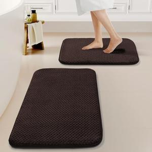 H.VERSAILTEX 2 Piece Memory Foam Bath Rugs，Bath Mat Set of 2 Non-Slip, Comfortable, Machine Washable Bath Carpet for Bathroom Floor, Tub, Shower and Home Decor Accessories, 24x17 + 32x20，Brown