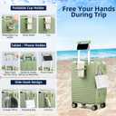 HanTrip 20 Inch Carry on Luggage 22x14x9 Airline Approved Hard Shell Suitcases with Wheels, Top Opening Expandable Carry on Luggage with Cup Holder Small Rolling Suitcase with Lock, Bamboo Green