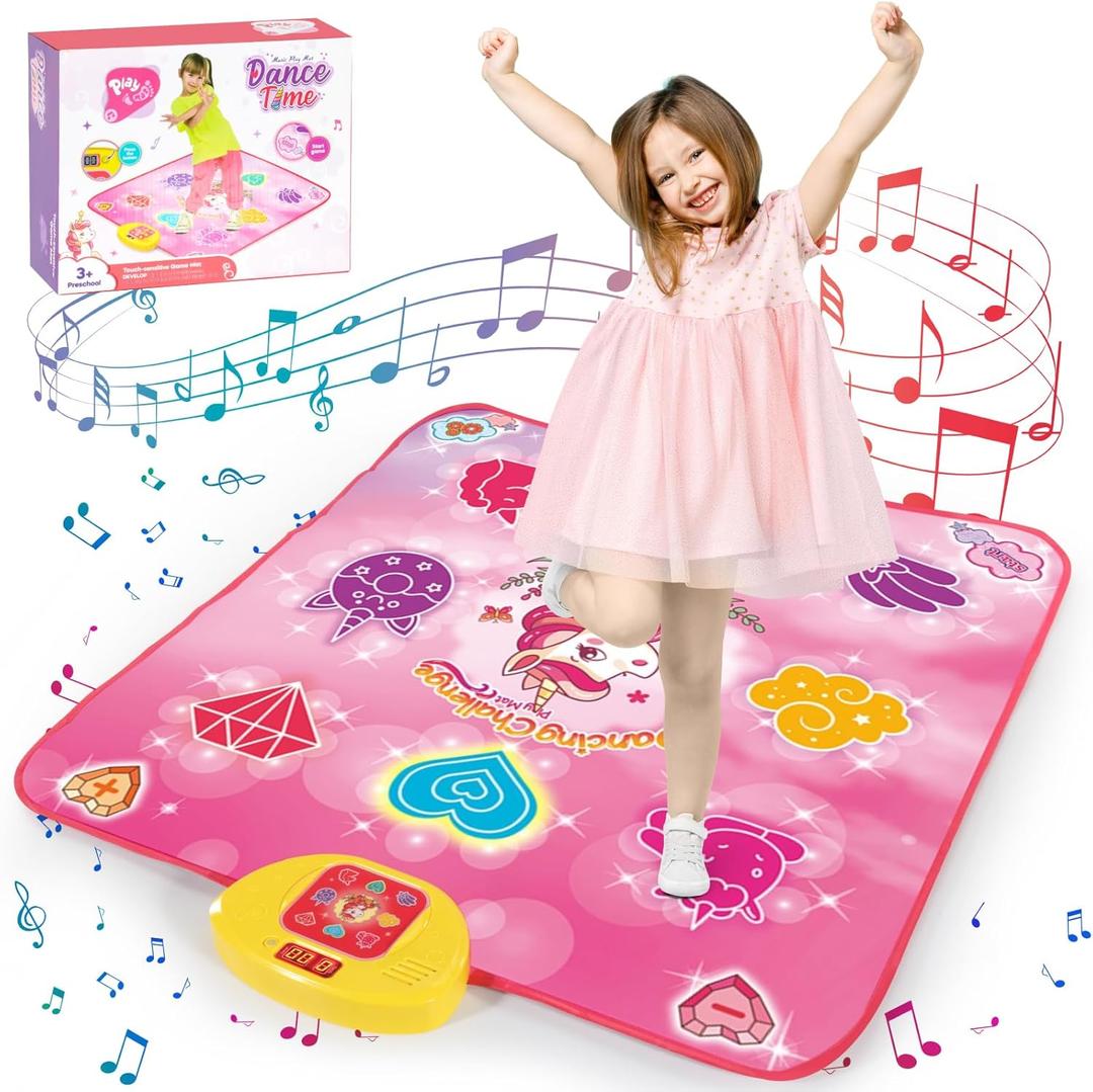 Unicorn Dance Mat, Unicorn Toys for Girls Age 4-6, Girls Toys Age 6-8, Adjustable Volume with LED, 6 Game Modes, Electronic Dancing Mat as Christmas Birthday Gift for 3 4 5 6 7 8 9+ Girls