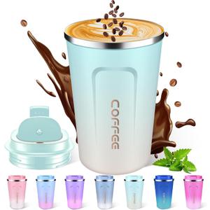 12 oz Insulated Travel Mug with Lid, Leak Proof, Gradient Colorful Stainless Steel, Thermal Keeps Cold and Hot for Coffee/Tea (lightGreenWhite)