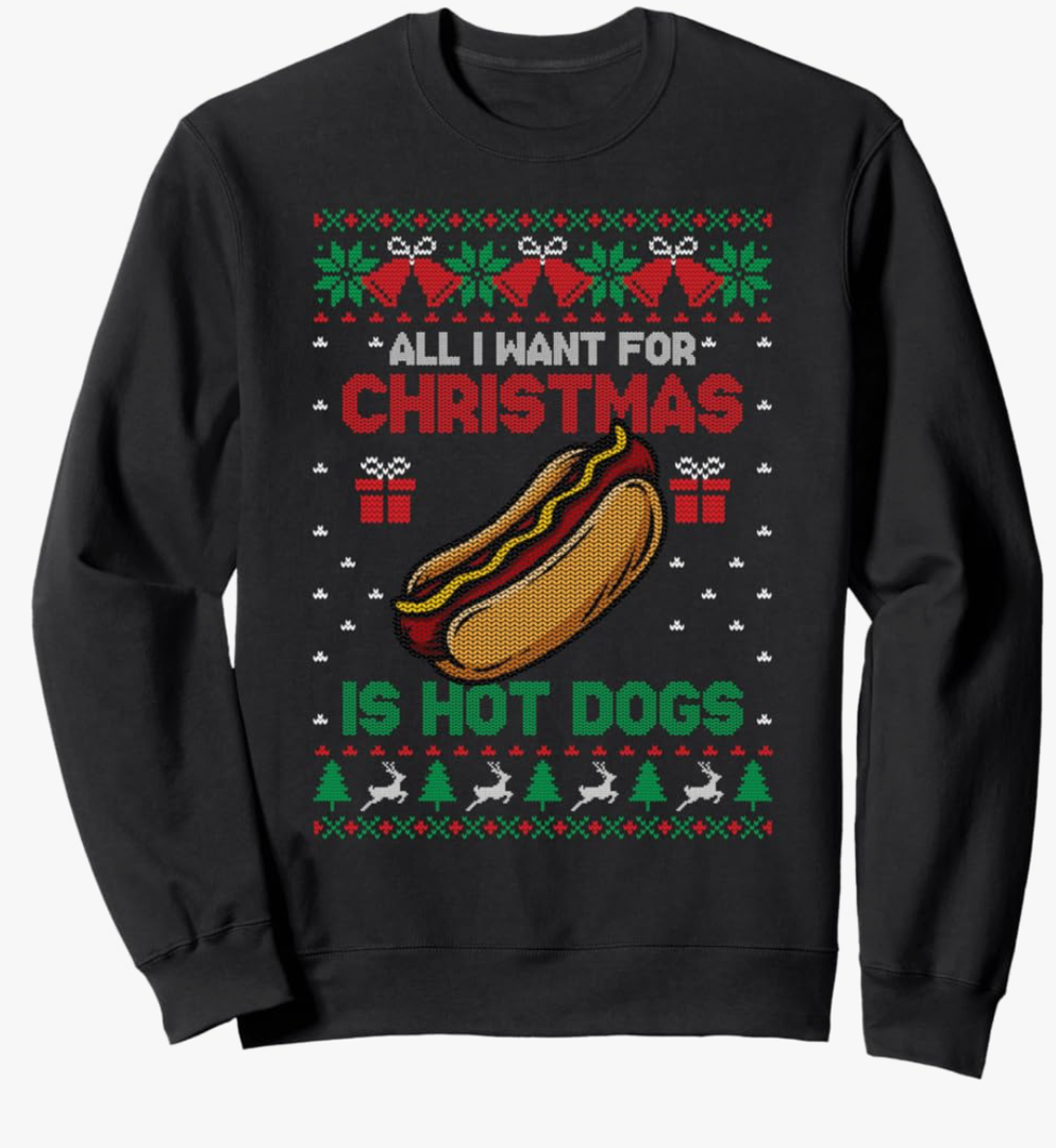 Ugly Sweater All I Want For Christmas Is Hot Dogs Holiday Sweatshirt Size M