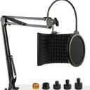 Microphone Isolation Shield with Mic Stand and Pop Filter, Foldable Sound Shield for Most Condenser Microphone Recording Equipment Studio, High Density Absorbent Foam to Filter Vocal by Frgyee (Acoustic Foam_Set)