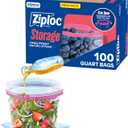 Ziploc Quart Food Storage Bags, Stand-Up Bottom, Easy to Fill, 100 Count