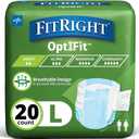 FitRight Adult Diapers, Extra Heavy Absorbency, L (Waist Size 44in-56in), 20 Count, OptiFit Incontinence Briefs for Men and Women, Disposable, Moisture Wicking, Leak Protection