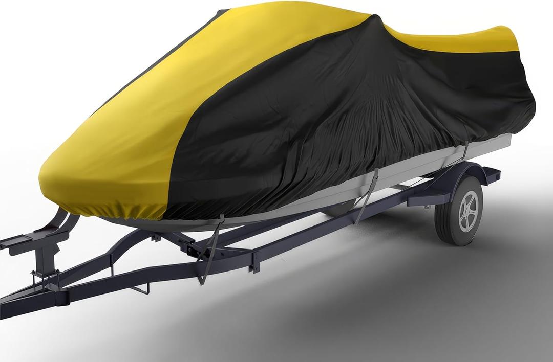 Seal Skin Covers Heavy Duty Jet Ski Cover, Waterproof Marine Grade PWC Cover with UV Protection, Snug Fit for 3-Seater, Compatible with Yamaha, Sea-Doo (Fits 136"-145") (Yellow & Black)