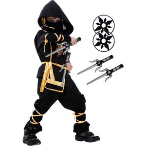Kids Ninja Costume - Dragon Ninja Set with Plastic Toy Accessories for Halloween Boys Girls Cosplay (Medium ( 5-6 Y)