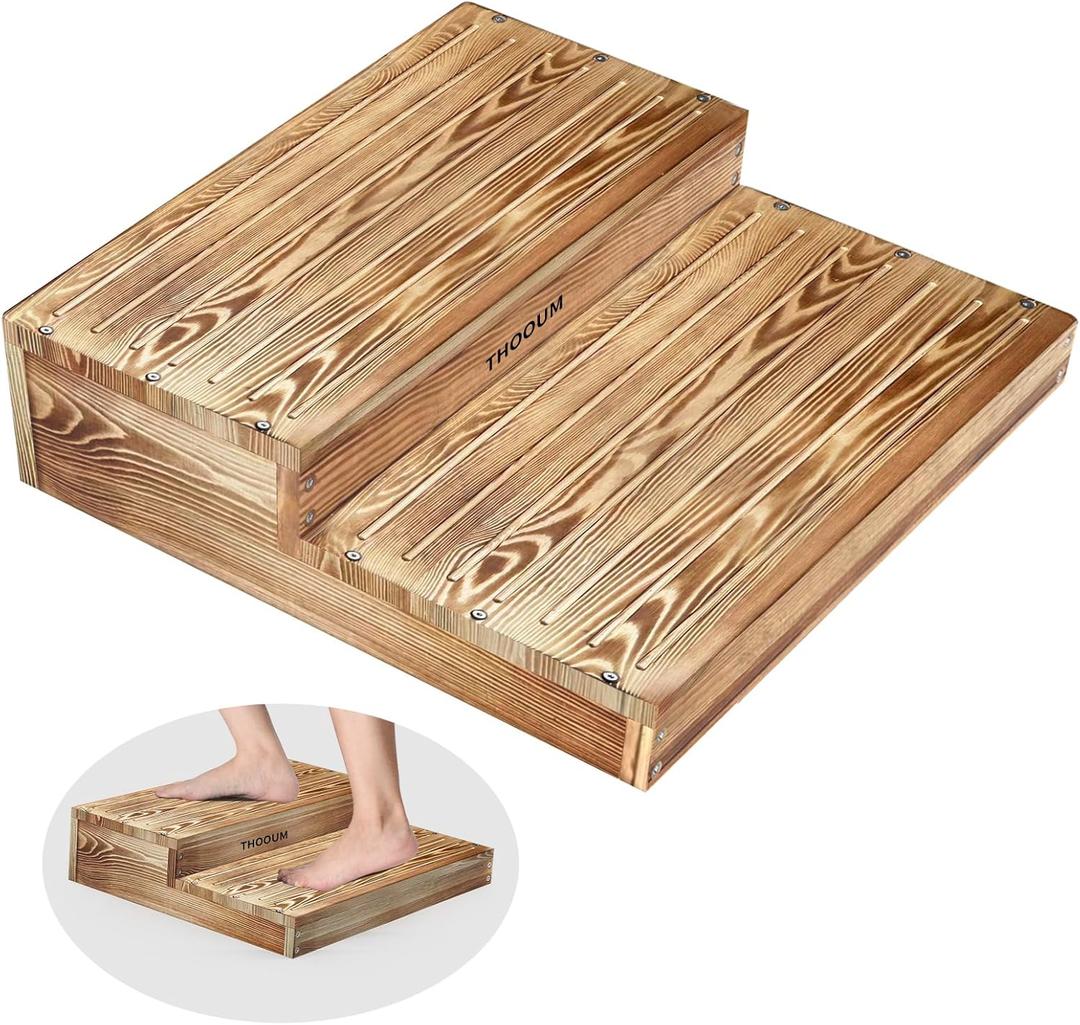 Wooden 2 Step Stool for High Beds, Moderate & Applicable 2-Step Stools for Seniors, Solid Wood steppingStool, Built-in Handle for Easy Carrying, 25.6" W (Extra Large)