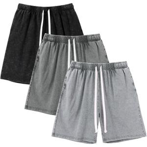 Gihuo Mens Sweat Shorts Cotton Athletic Shorts Vintage Acid Wash Drawstring Workout Shorts (Medium, Black, Dark Grey, Light Grey)