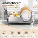 Dish Drying Rack Large Capacity - Stainless Steel Dish Rack for Kitchen Counter with Drain Board, Rustproof Dish Drainer with Auto Drain Spout Utensil Holder Glass Holder, Dinnerware Organizer, Gray