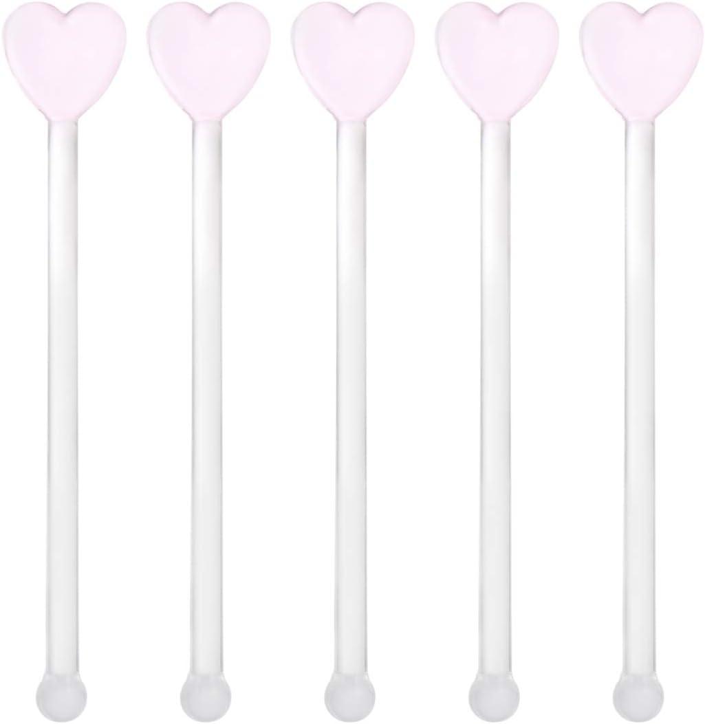 Glass Swizzle Sticks for Cocktails Drinks, 5Pcs Heart Shape Drink Swizzle Sticks Glass Coffee Beverage Cocktail Stirrers Stirring Spoons for Restaurant Home Bar Party