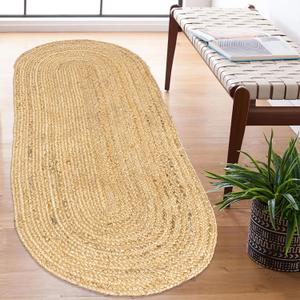 Chardin home Hand Woven Natural Jute Braided Rug 2x5 Runner Oval| Rustic Boho Farmhouse Style | Solid Natural Fiber Rug for Hallway, Entryway, Kitchen, Bedroom, Dining Room, Study, Office