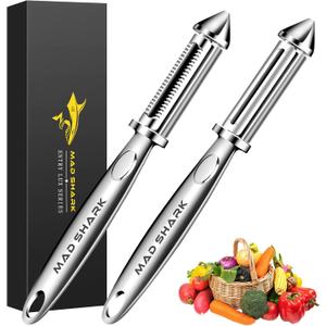 MAD SHARK Vegetable Peeler, Potato Peelers, I-Shaped Ultra Sharp Stainless Steel Blades Peelers, Orange Peeler for Kitchen, Veggie, Fruit, Garlic, Carrot, Apple Peeling 2pcs