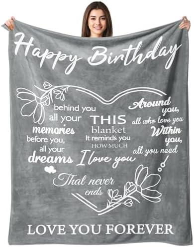 Birthday Gifts for Men Women - Happy Birthday Decorations Blanket - Men Gifts for Birthday Unique - Man Birthday Gift Ideas for Him Dad Son Husband Brother Friendship - Soft Grey Blanket