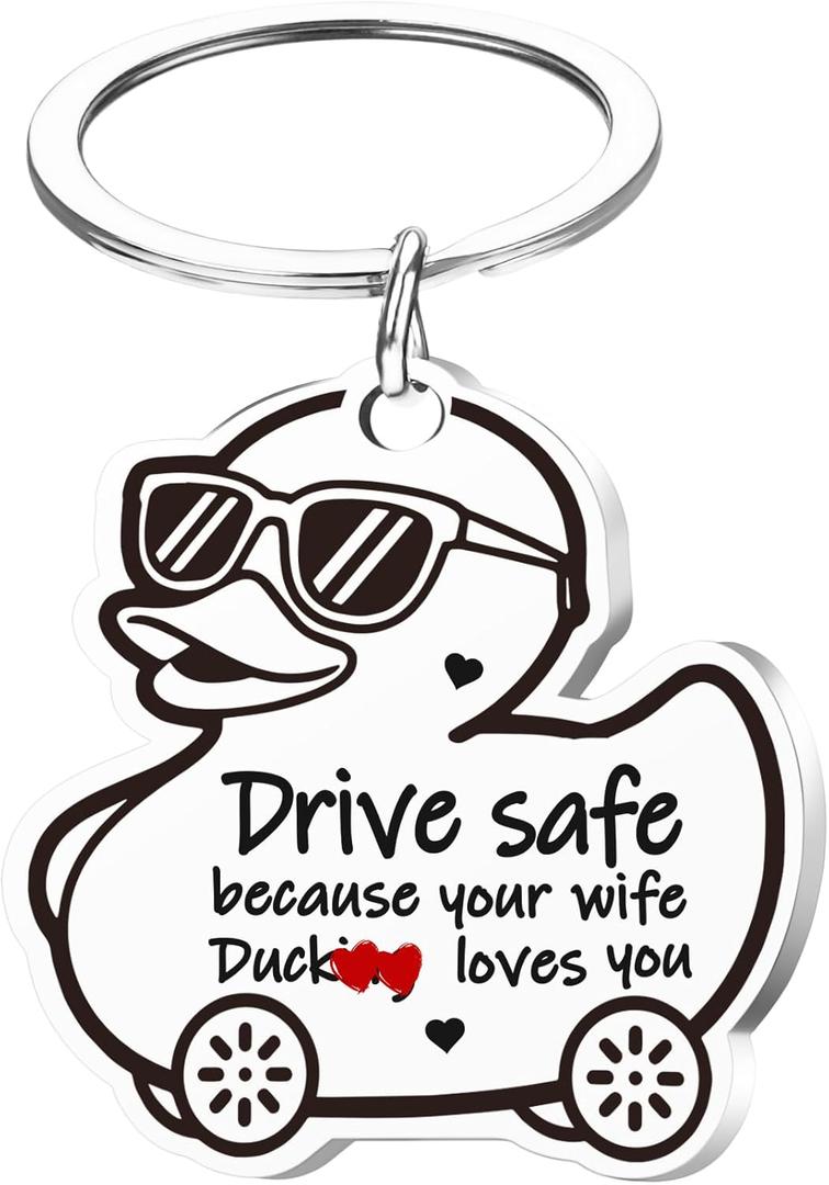 4 x Valentines Keychain for Dad Mom - Drive Safe I Love You, Keyring Key Chain Birthday Valentines Day Funny Gifts
