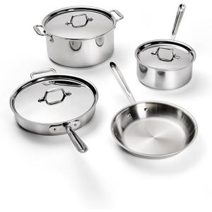 All-Clad D3 3-Ply Stainless Steel Cookware Set  7-Piece Pots and Pans Set, Induction, Oven Broiler Safe 600F - Includes Frying Pans, Saucepans, Saut Pan, Stockpot, Professional Cookware  Silver