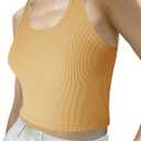 tagunop Women's Sleeveless Tank Tops Scoop Neck Basic Cami Tee Shirts Casual Ribbed Slim Fitted Top (Beige, M)