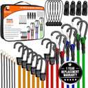 30 Pcs ZEXON Premium Bungee Cords with Hooks Heavy Duty Outdoor Assorted Sizes 10", 18", 24", 36", 48" Bungee Cords with Carabiner Hooks and Plastic Coated Hooks, Tarp Clips,Ball Bungees & Storage Bag
